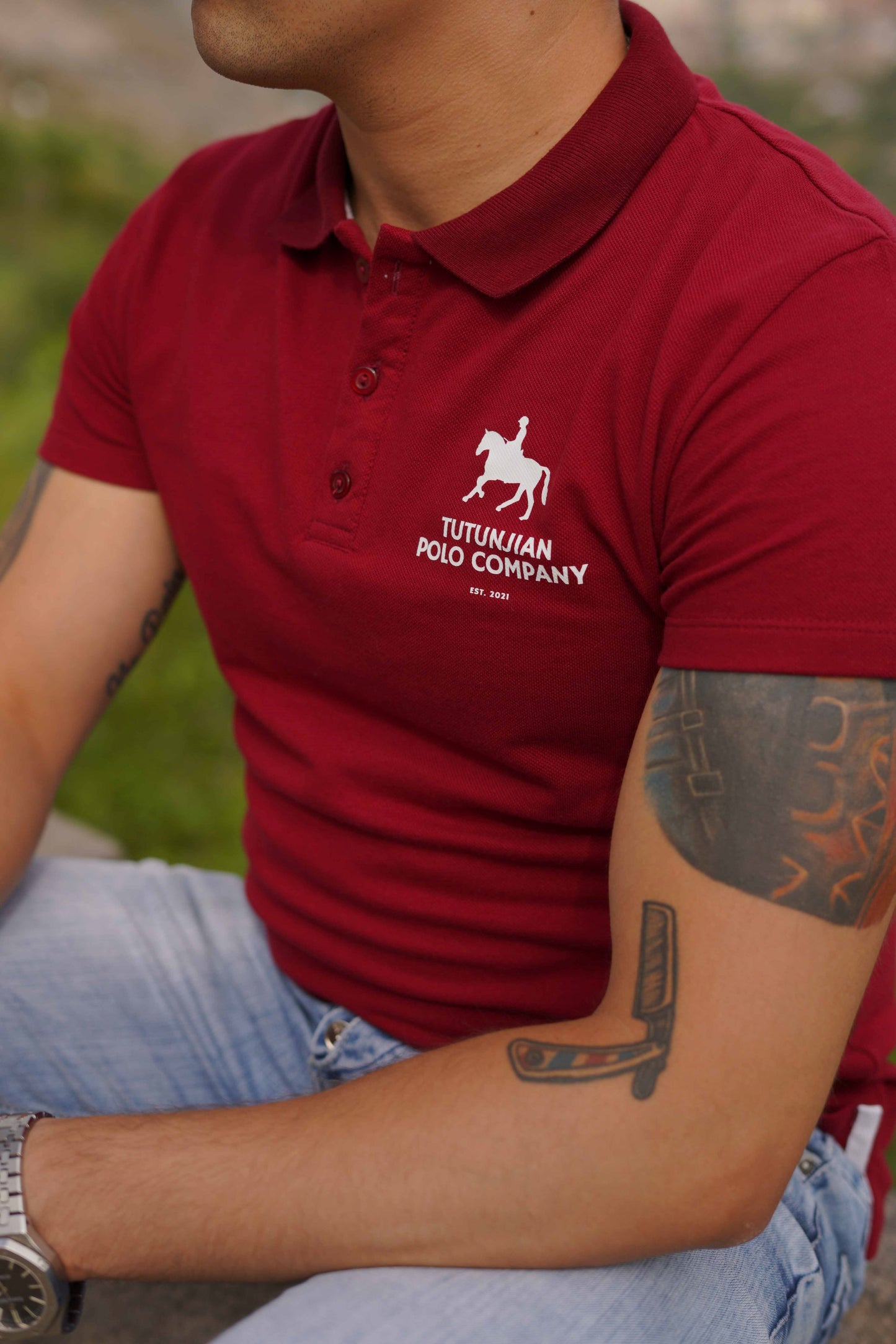 Mens classic deep red polo