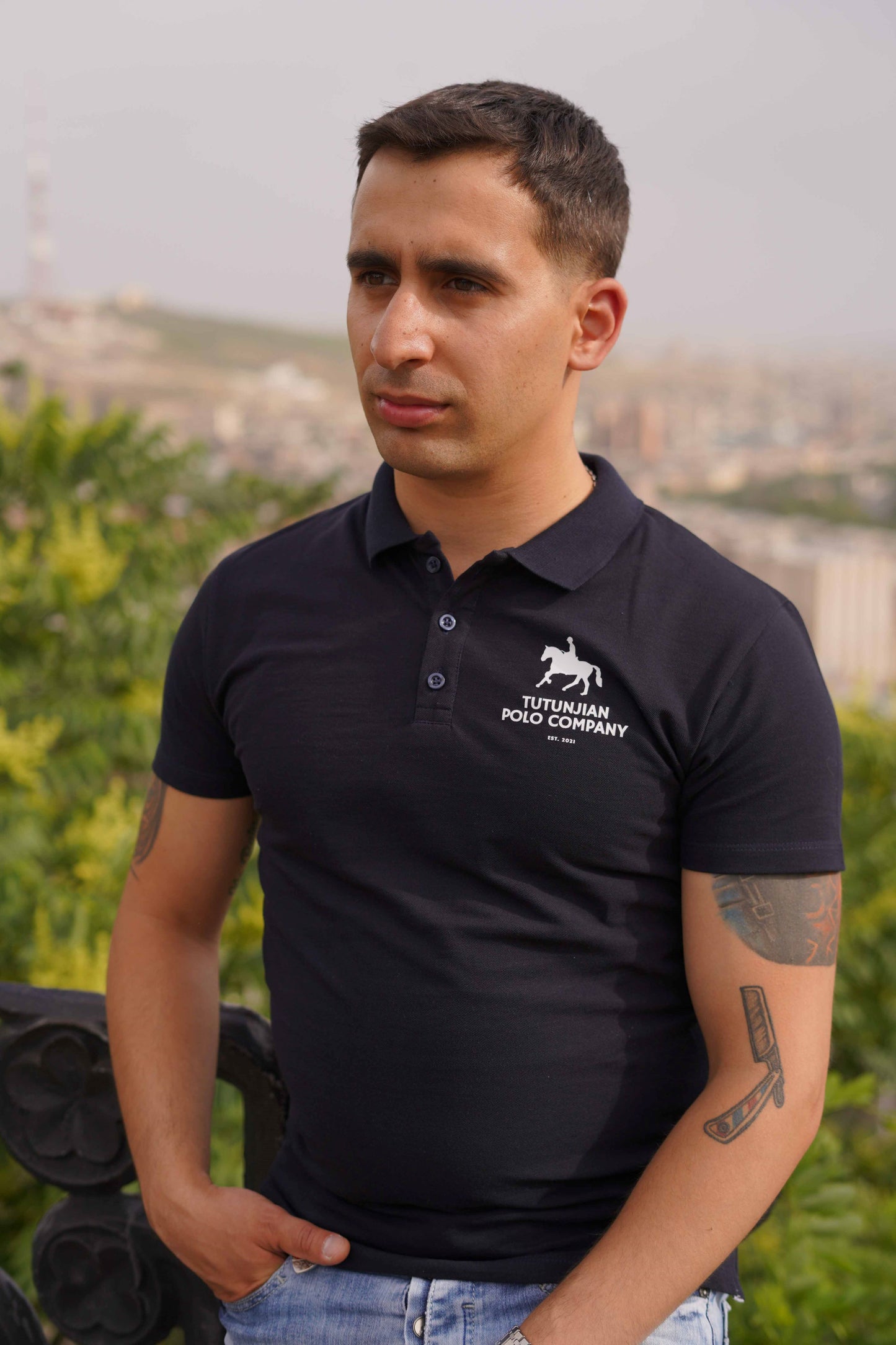 Mens classic dark blue polo