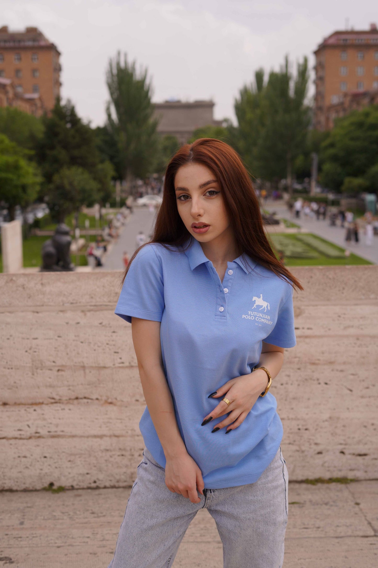 Womens classic light blue polo