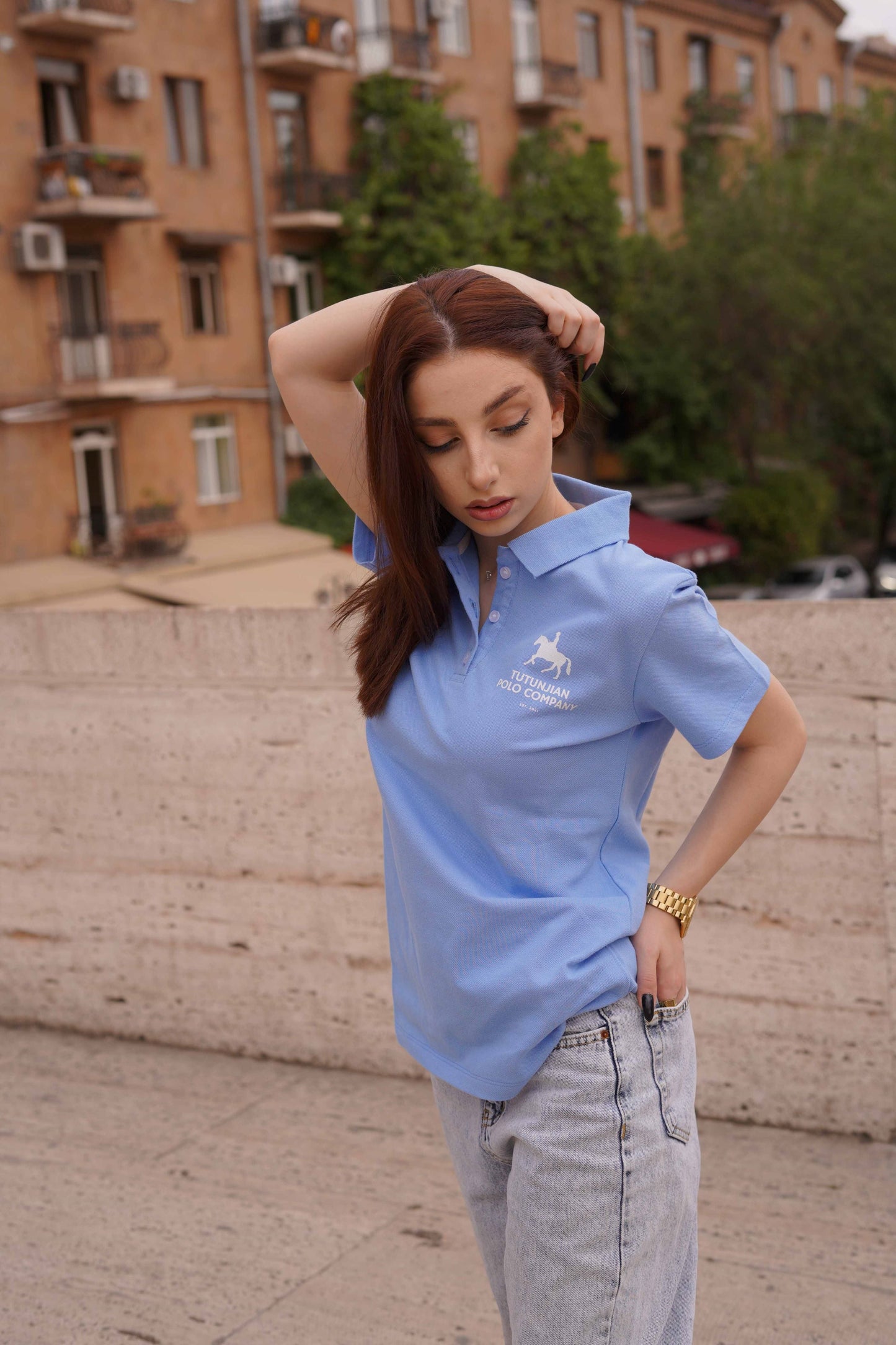 Womens classic light blue polo